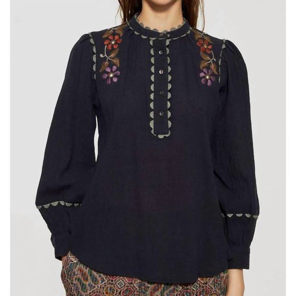 Angel Dust - Black Batik Print Cotton Silk Top main image 1